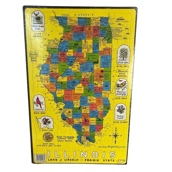 Vintage Austin Peirce 1986 State of Illinois Jigsaw Puzzle Map Puzzlin' State - Picture 1 of 6